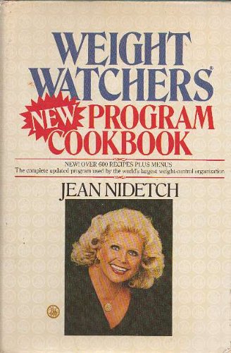 Cover of 'Weight Watchers New Program Cookbook' by Jean Nidetch with a portrait of the author on a beige background.