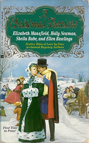 Book cover of 'A Christmas Treasure' with a snowy scene and couple embracing