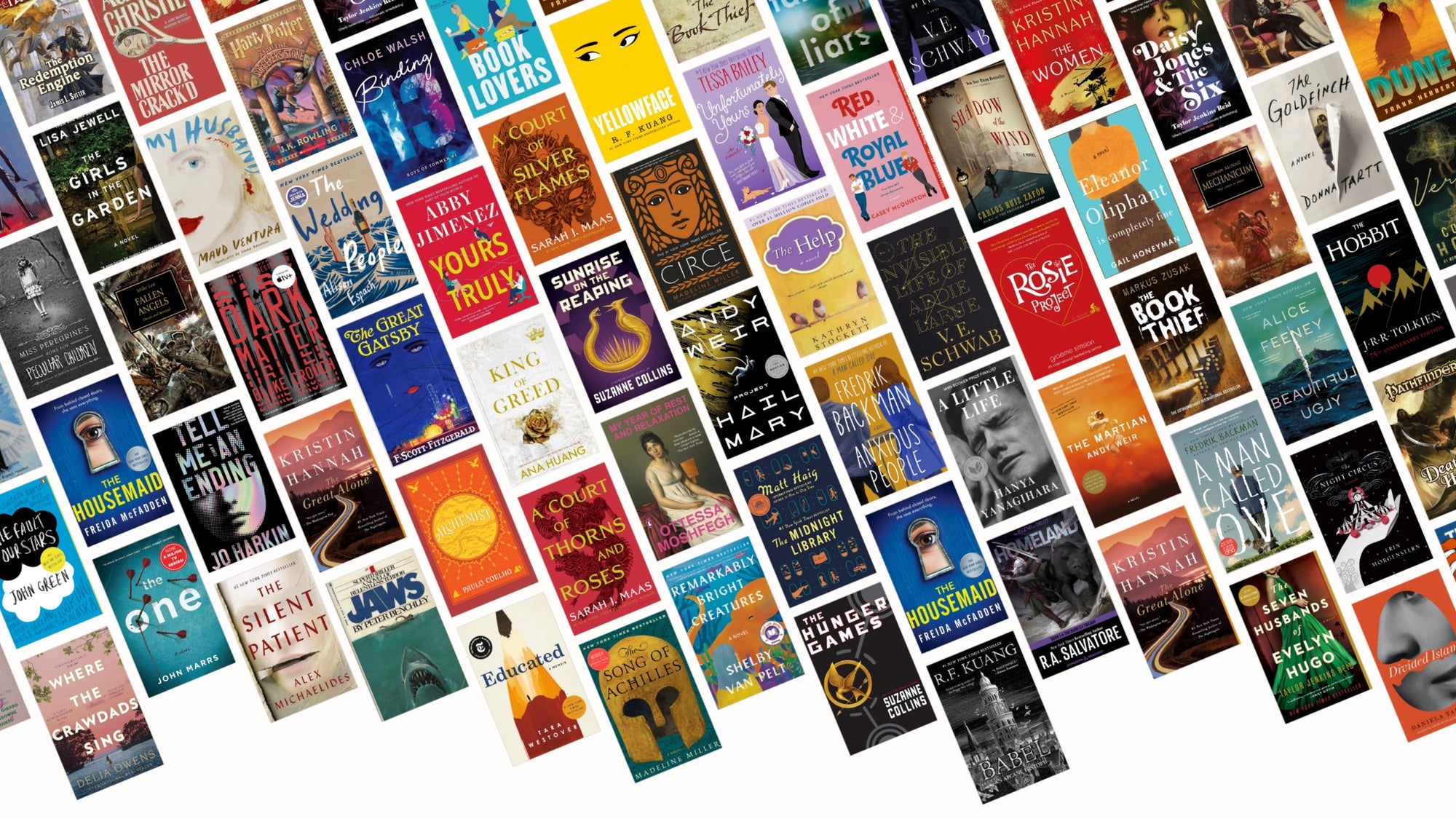 Collage of various book covers arranged in a grid pattern.