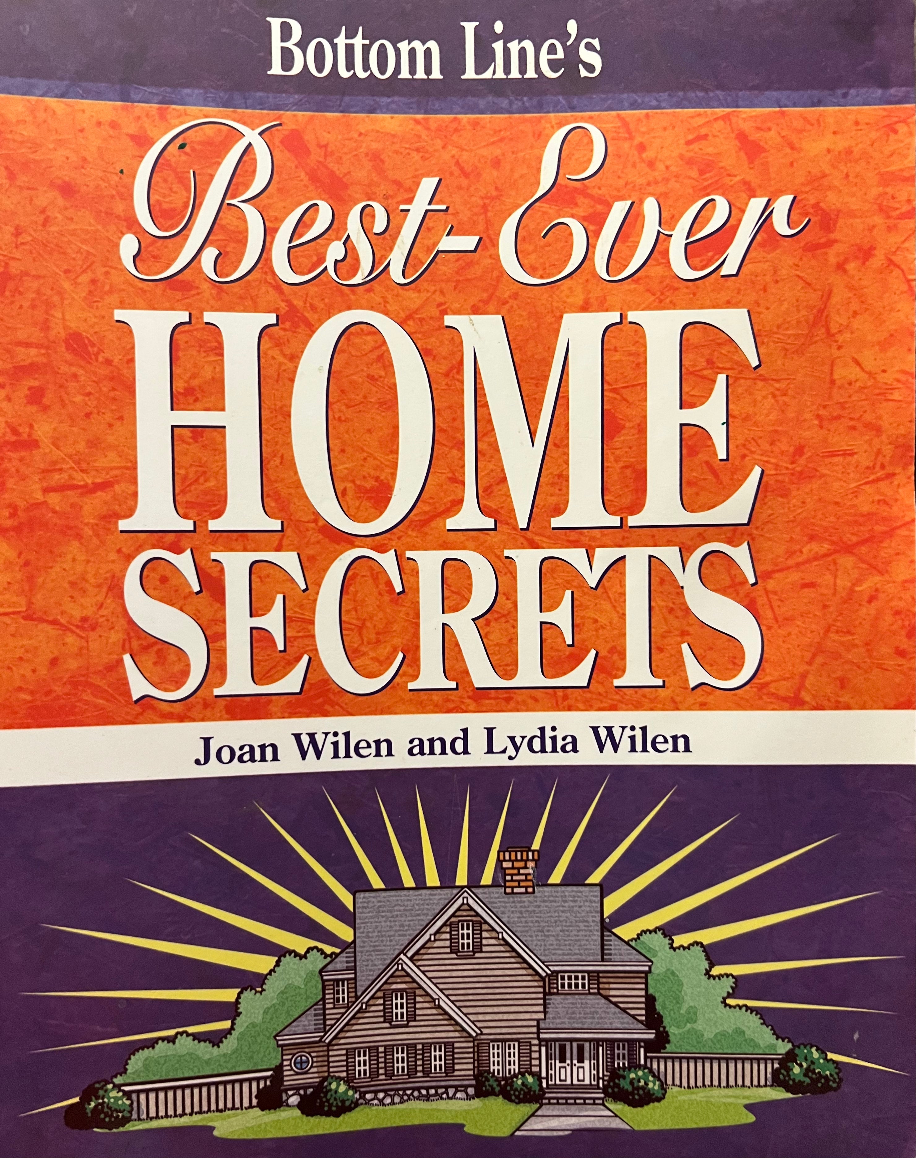 Book cover of 'Best-Ever Home Secrets' with a house illustration on a purple and orange background.
