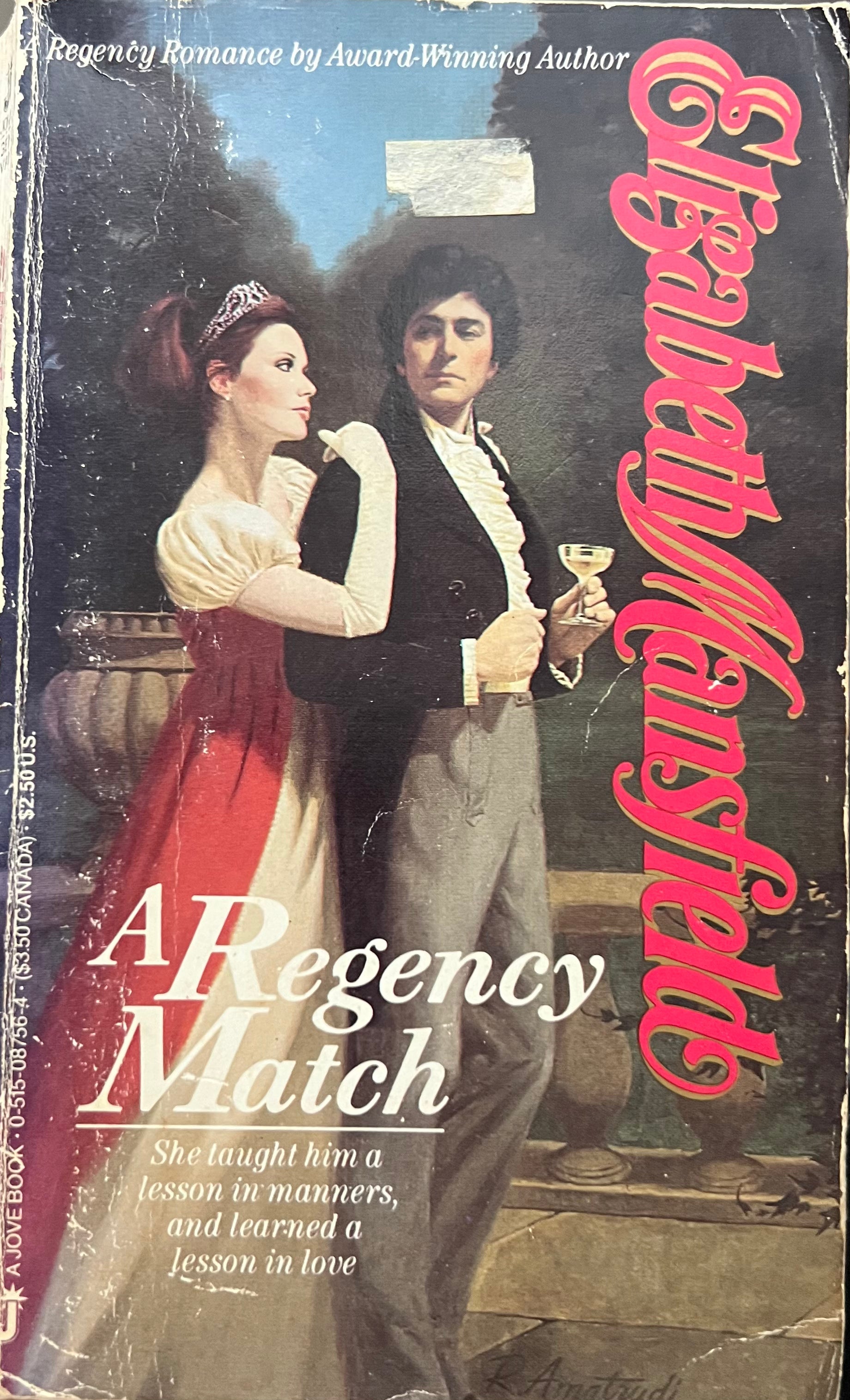 Book cover of 'A Regency Match' by Elizabeth Mansfield featuring a couple in regency attire.