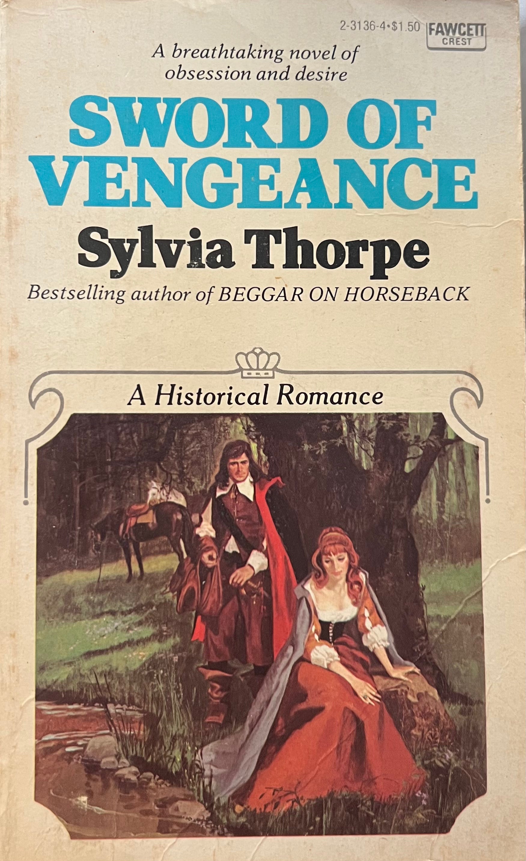 Book cover of 'Sword of Vengeance' by Sylvia Thorpe with a historical romance scene on the cover.