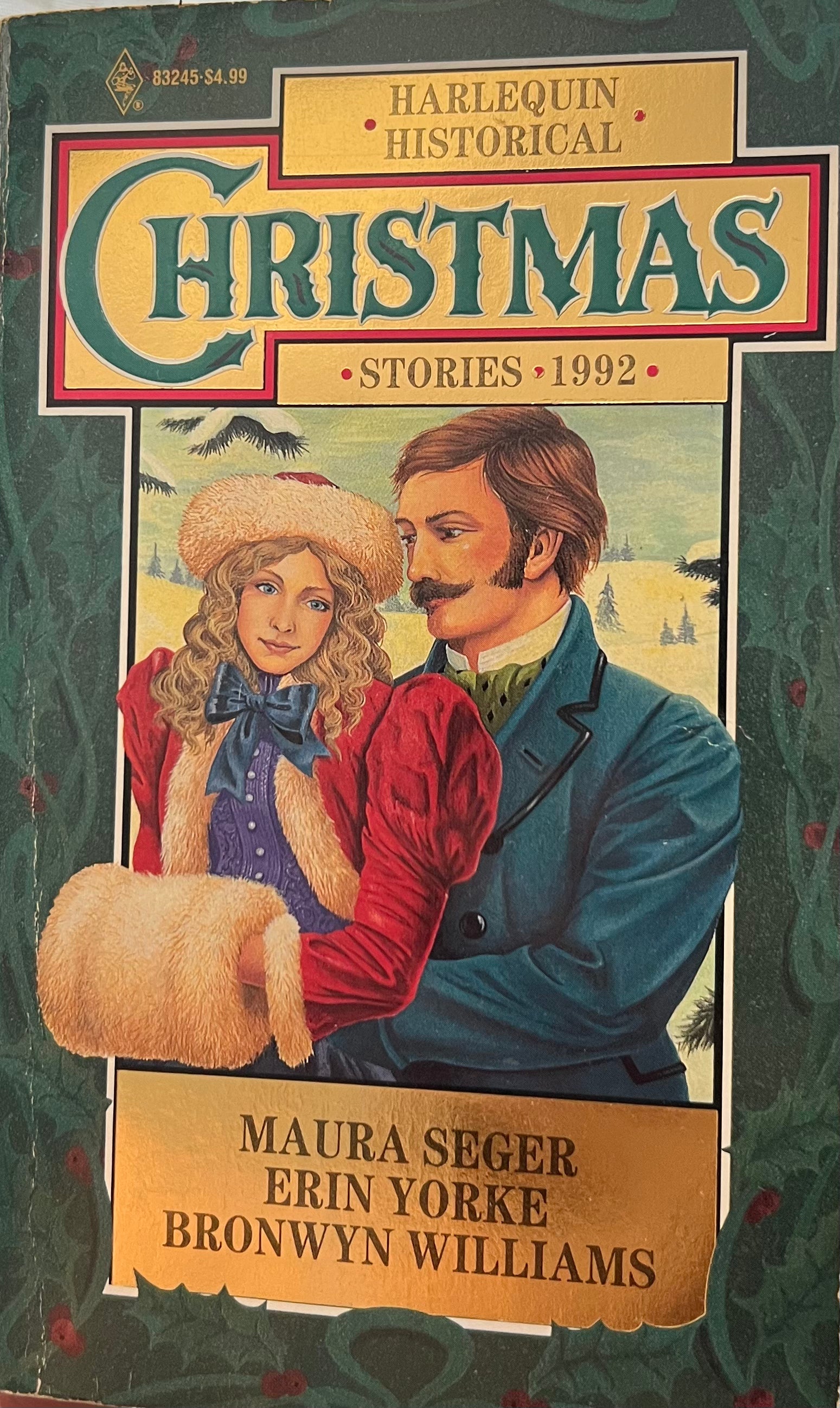 Harlequin Historical Christmas Stories 1992 book cover with a couple and green border