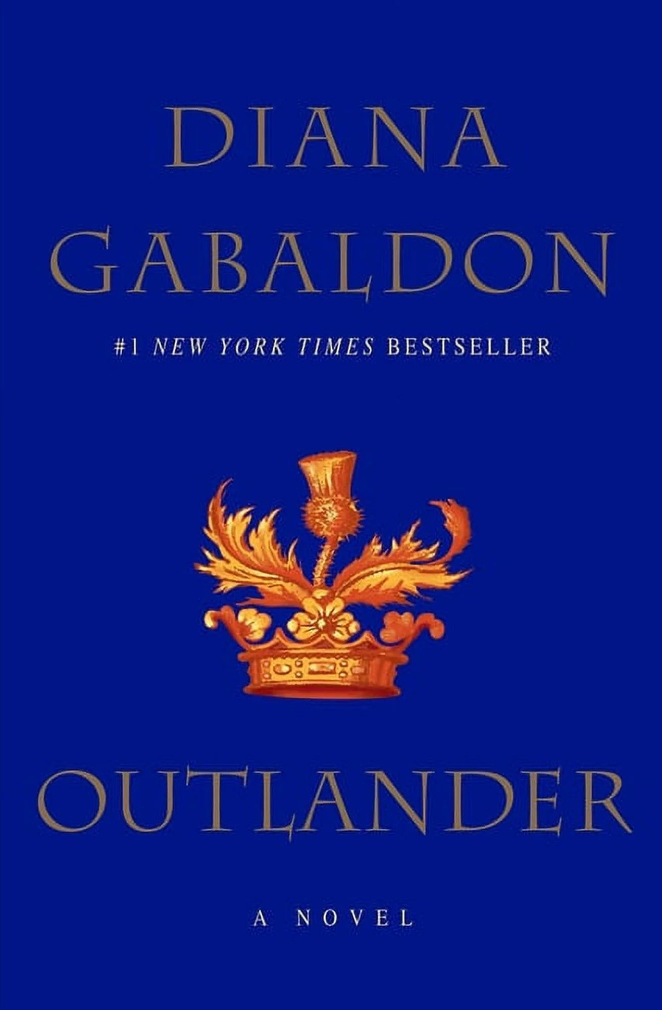 Book cover of 'Outlander' by Diana Gabaldon with a blue background and gold emblem.