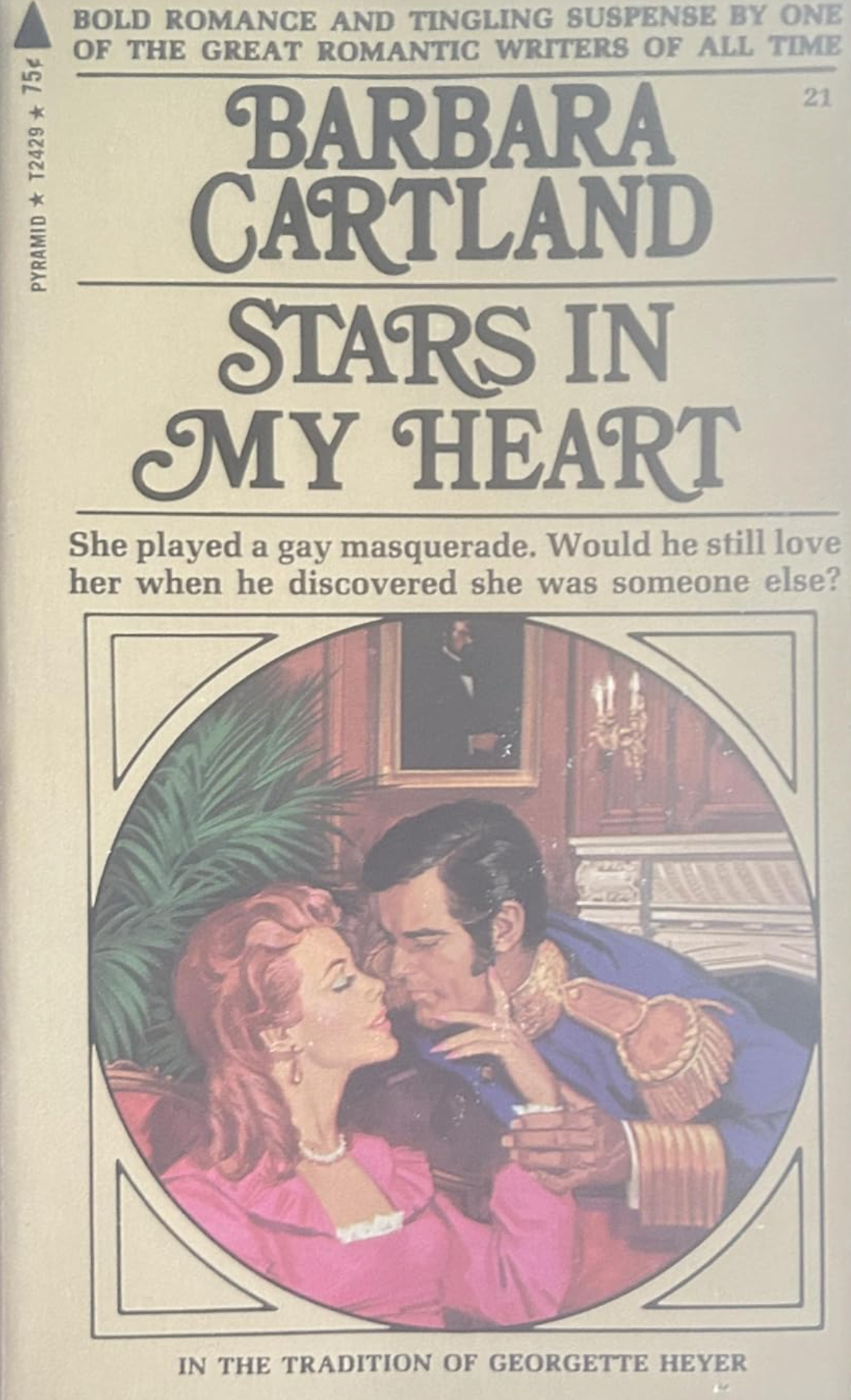 Book cover of 'Stars in My Heart' by Barbara Cartland featuring a couple in an oval frame.