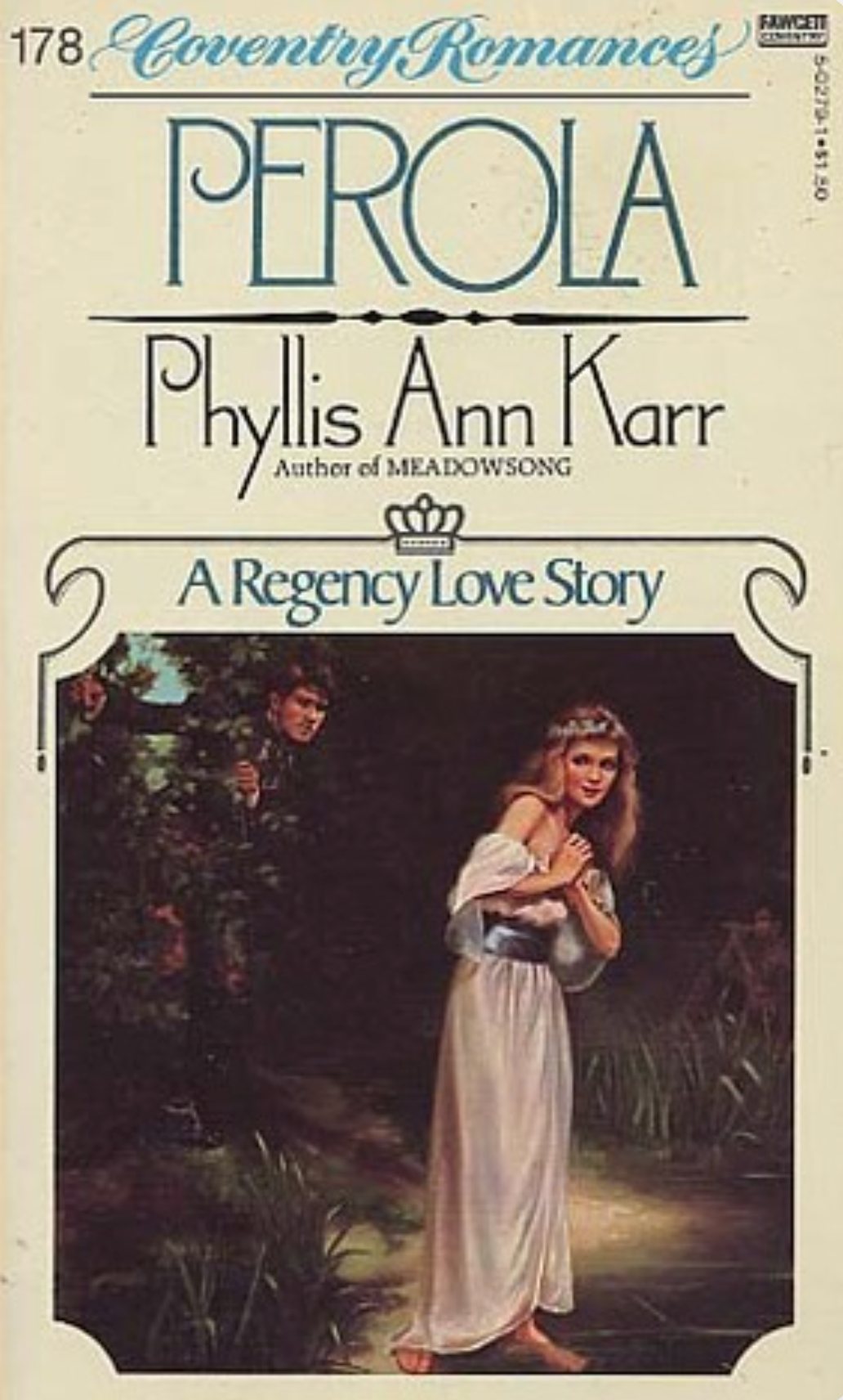 Book cover of 'Perola' by Phyllis Ann Karr featuring a woman in a regency dress.