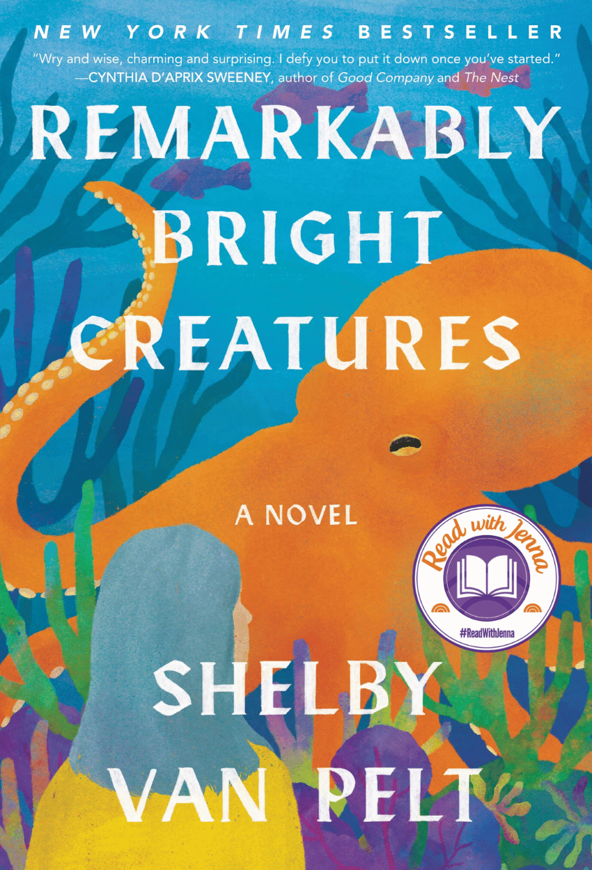 Book cover of 'Remarkably Bright Creatures' by Shelby Van Pelt with an illustration of a creature and a person underwater.