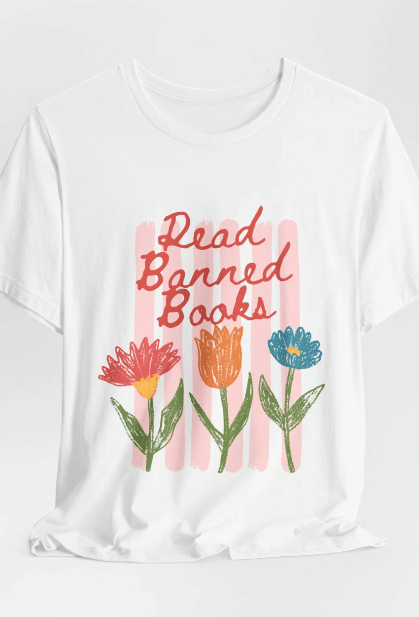 Read Banned Books T-Shirt | Retro Floral Graphic Tee for Book Lovers