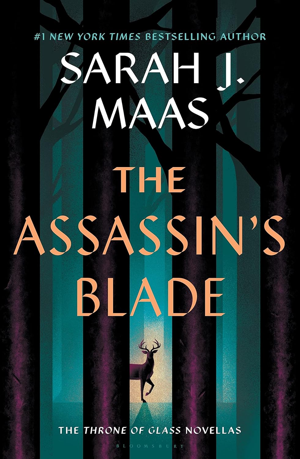 Book cover of 'The Assassin's Blade' by Sarah J. Maas with a deer silhouette in a forest.