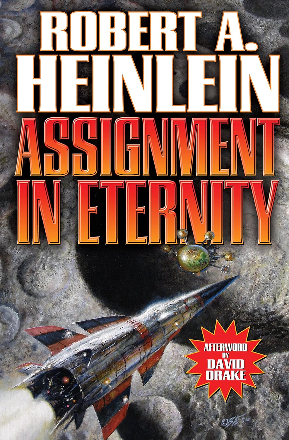Book cover of 'Assignment in Eternity' by Robert A. Heinlein with a space ship and planets in the background.