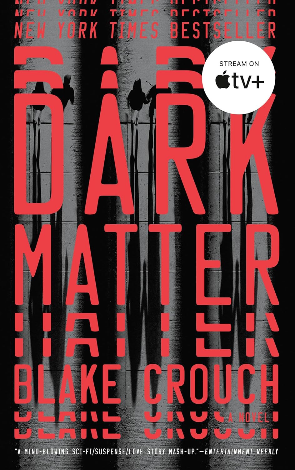 Book cover of 'Dark Matter' by Blake Crouch with red text and silhouette design.