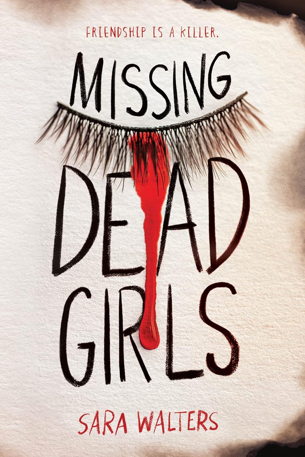 Book cover of 'Missing Dead Girls' by Sara Walters with a stylized eye and blood drop.