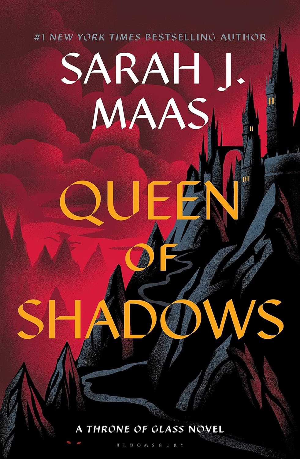 Book cover of 'Queen of Shadows' by Sarah J. Maas with a castle and dragon design.