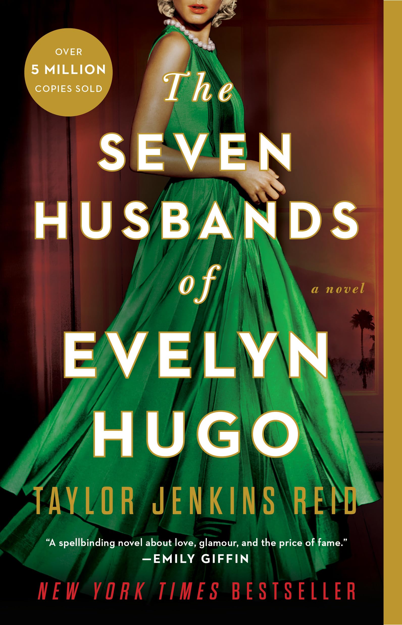 Book cover of 'The Seven Husbands of Evelyn Hugo' with a woman in a green dress.