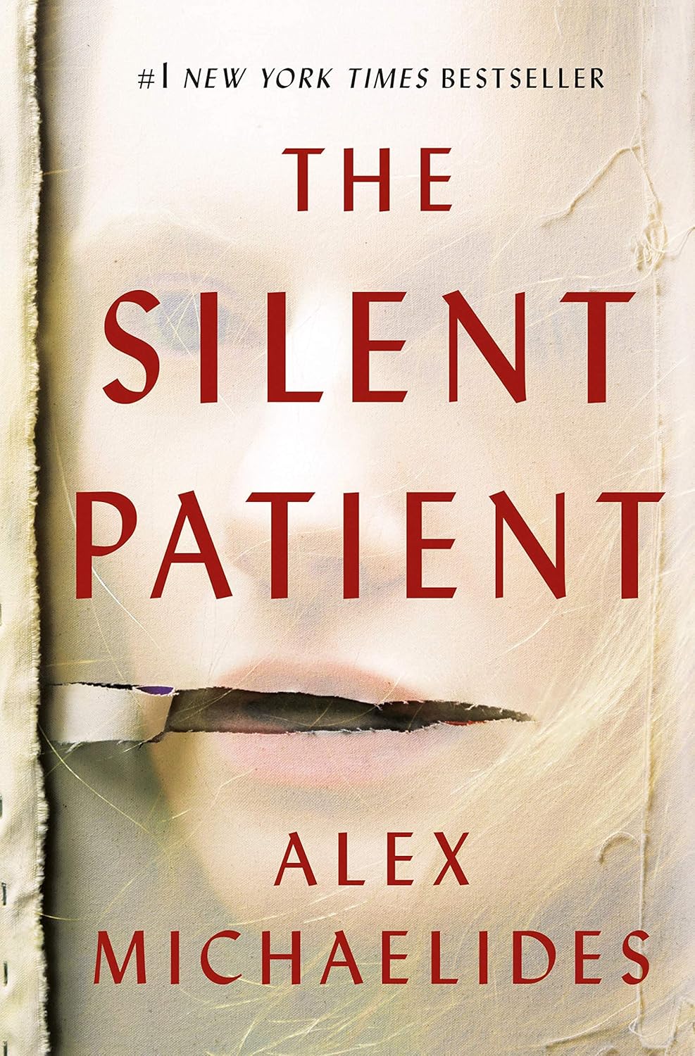 Book cover of 'The Silent Patient' by Alex Michaelides with a woman's face partially obscured.