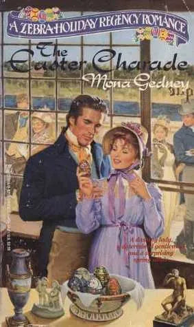 Book cover of 'The Chester Charade' by Mona Sedgley featuring a couple in a room with decorative items.