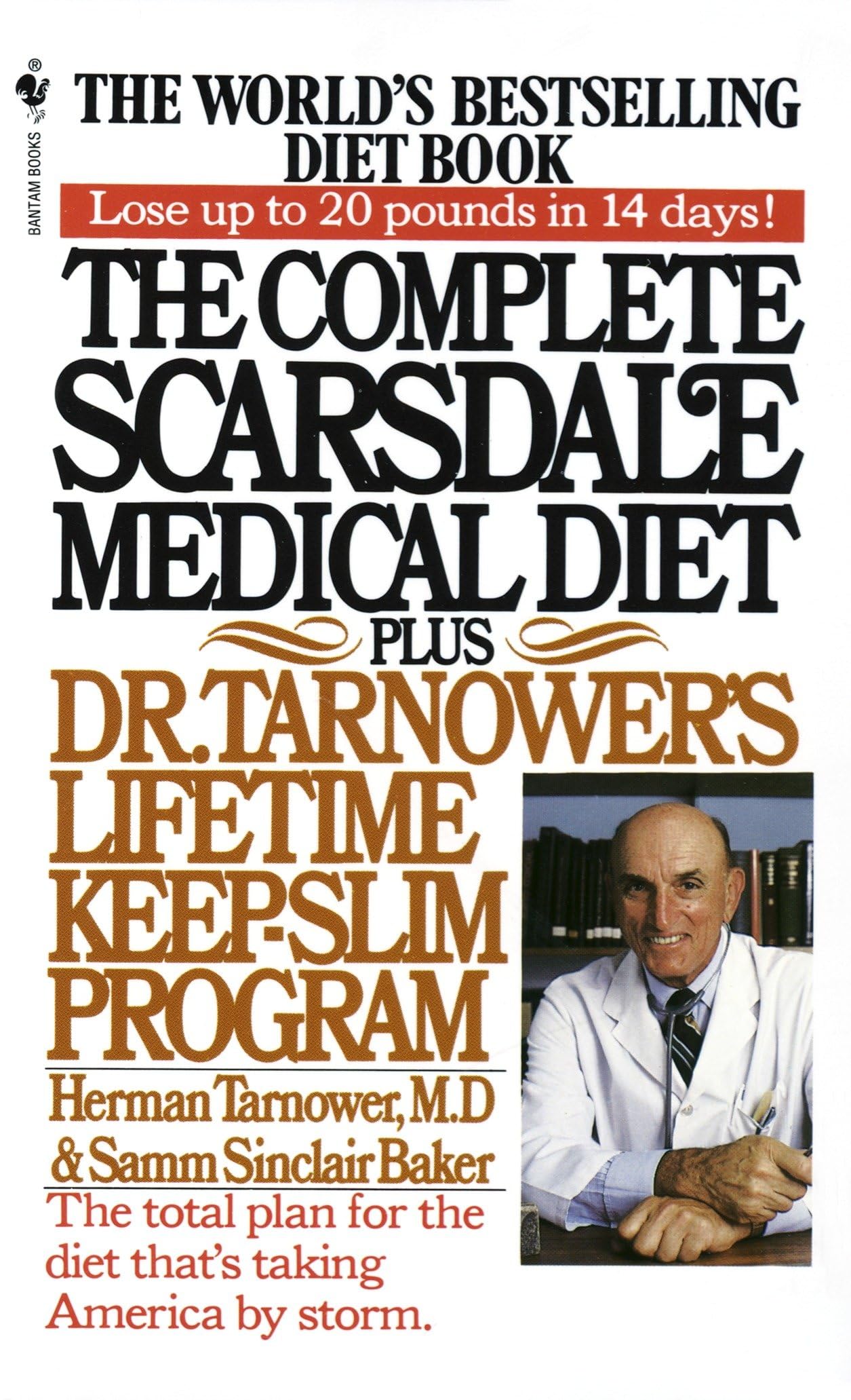 Book cover of 'The Complete Scarsdale Medical Diet' with a doctor's portrait and promotional text.