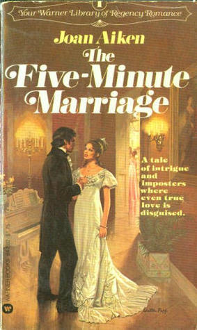 Book cover of 'The Five-Minute Marriage' by Joan Aiken featuring a couple in an elegant setting.