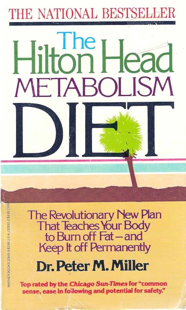 Book cover of 'The Hilton Head Metabolism Diet' by Dr. Peter M. Miller with a beach scene and palm tree.