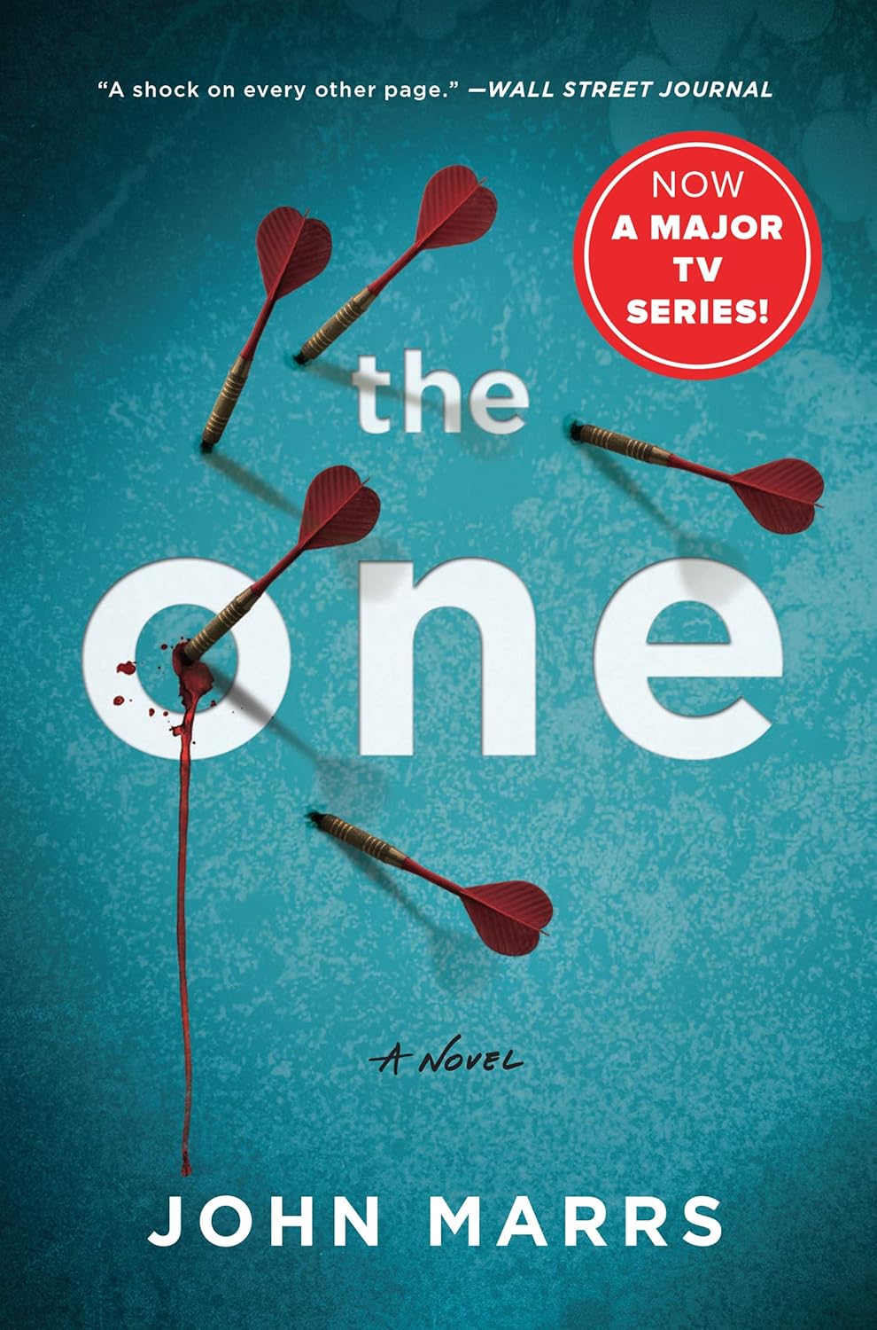 Book cover of 'The One' by John Marrs with darts and a blue background
