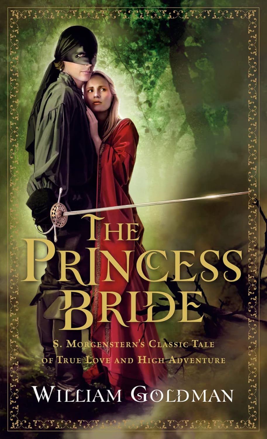 Book cover of 'The Princess Bride' with two characters in a forest setting.