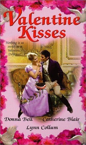 Book cover of 'Valentine Kisses' with a couple in formal attire on a pink background.