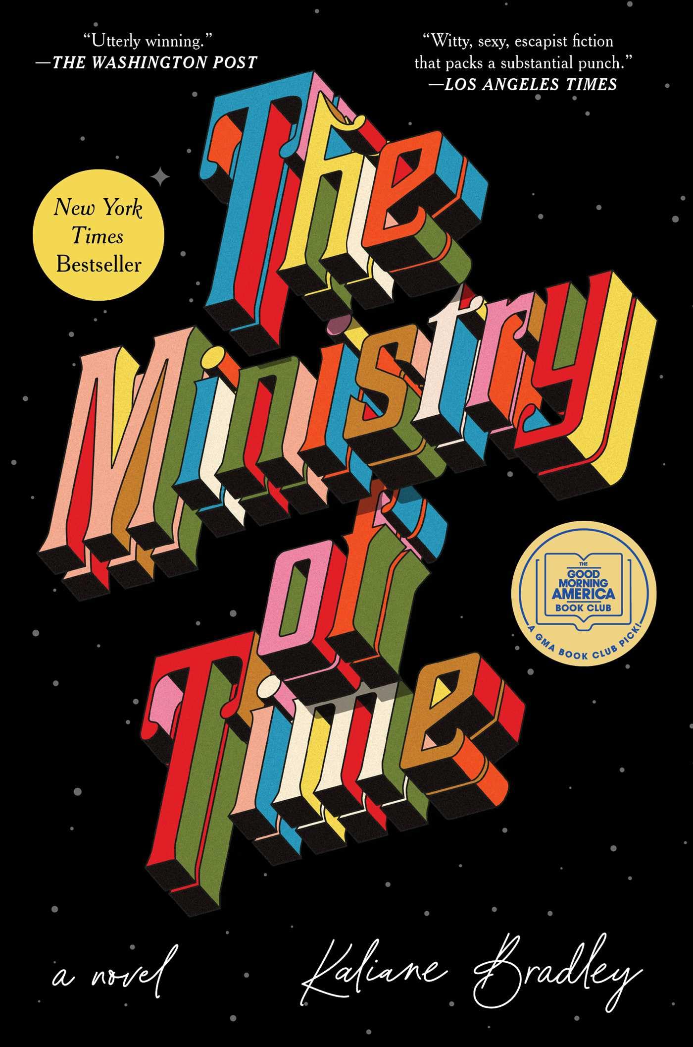 Book cover of 'The Ministry of Time' with colorful text design on a black background