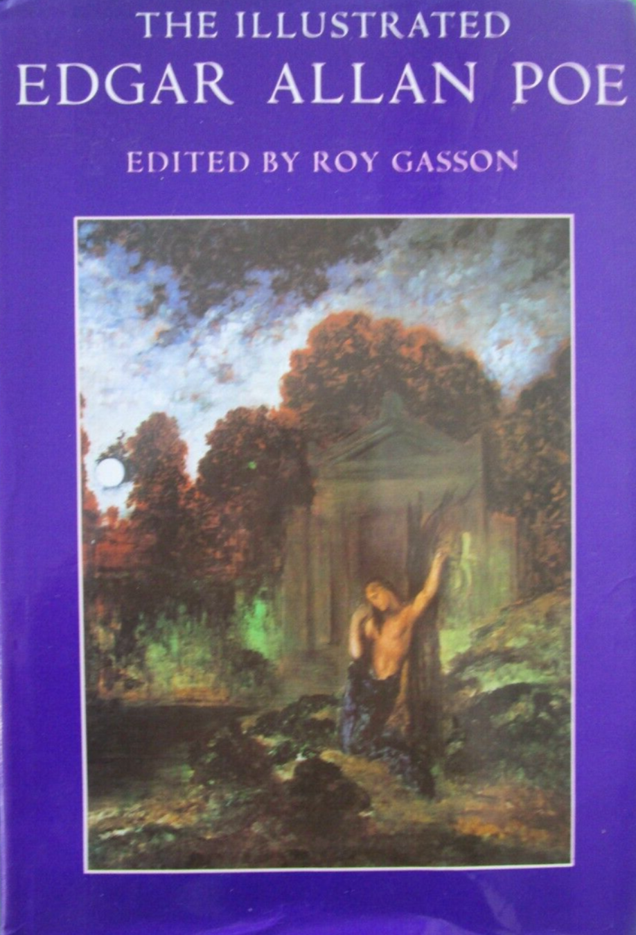 Book cover of 'The Illustrated Edgar Allan Poe' with a purple border and painting of a woman in a garden.