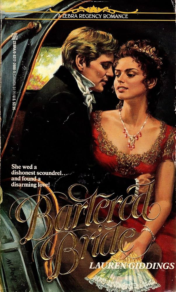 Book cover of 'Bartered Bride' by Lauren Giddings featuring a couple in regal attire.