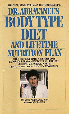 Book cover of 'Dr. Abravanel's Body Type Diet and Lifetime Nutrition Plan' with a yellow background and text.