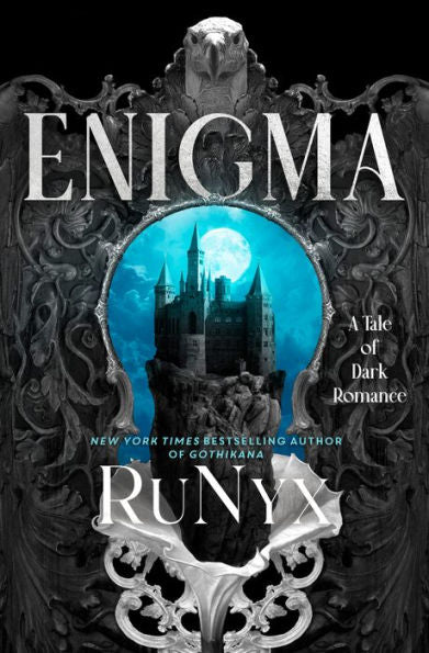 Book cover of 'Enigma' with a castle and moon design, featuring Runyx's name.