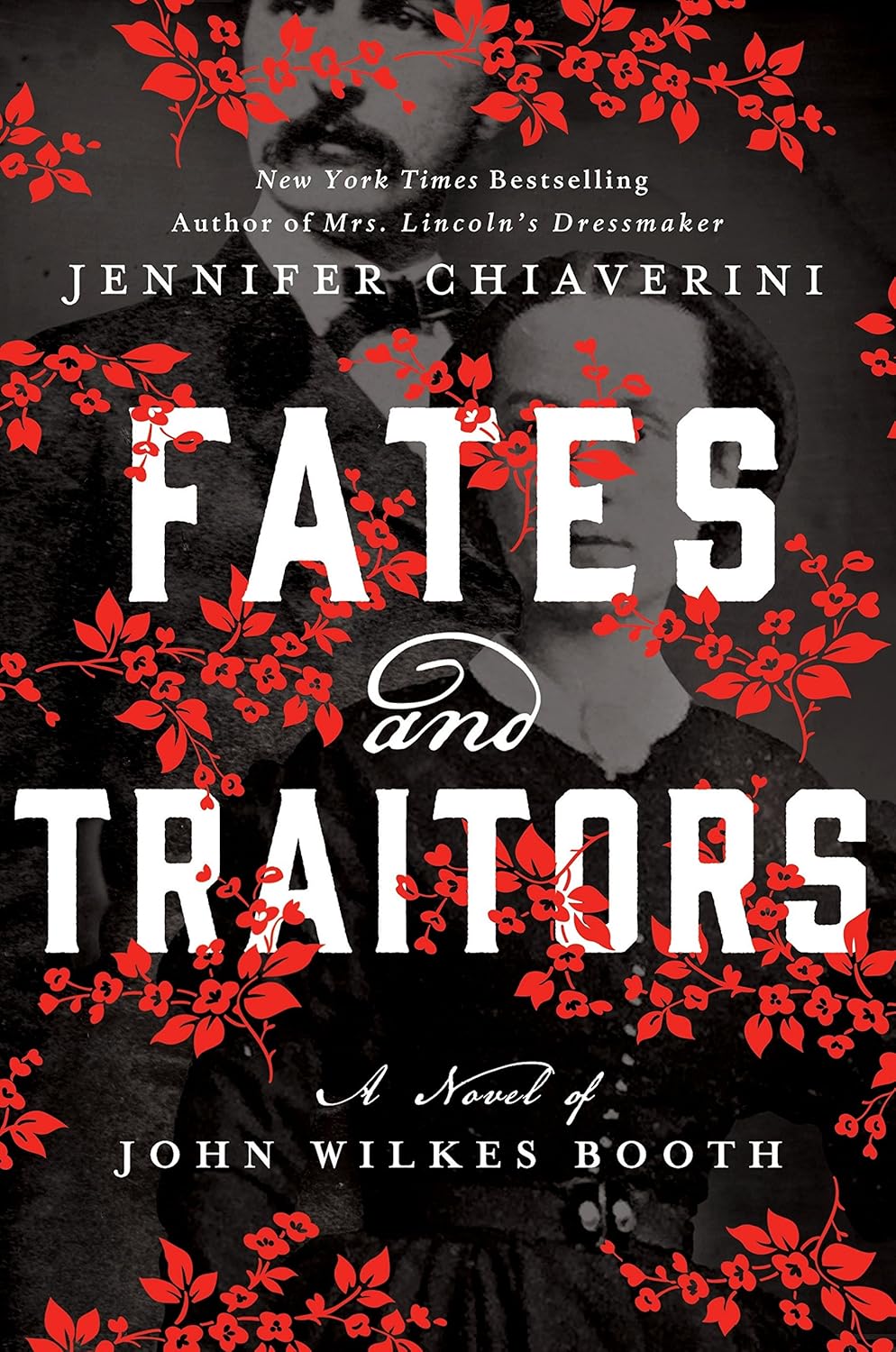 Book cover of 'Fates and Traitors' by Jennifer Chiaverini with a black and red design.