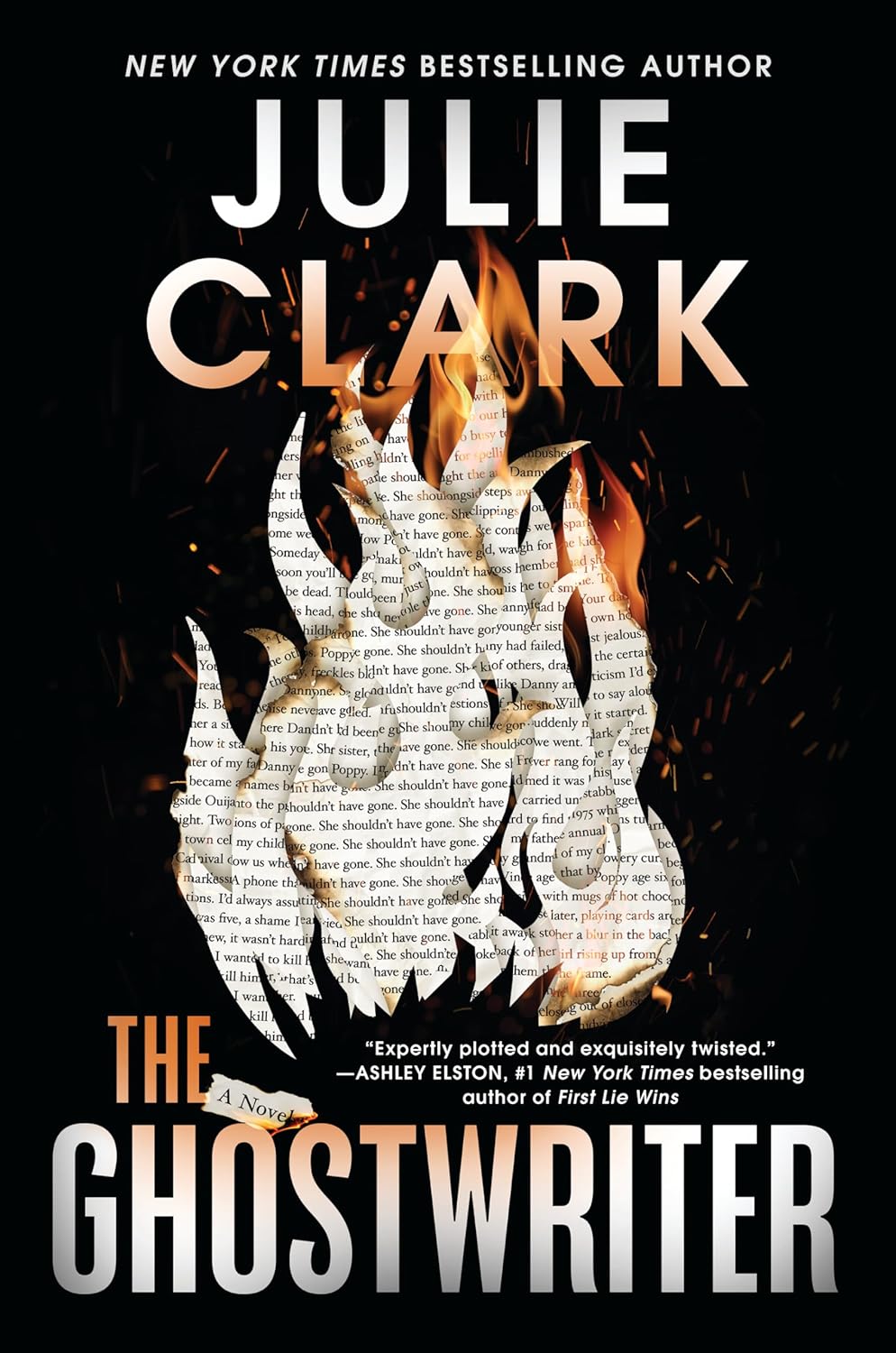 Book cover of 'The Ghostwriter' by Julie Clark with a stylized flame design.