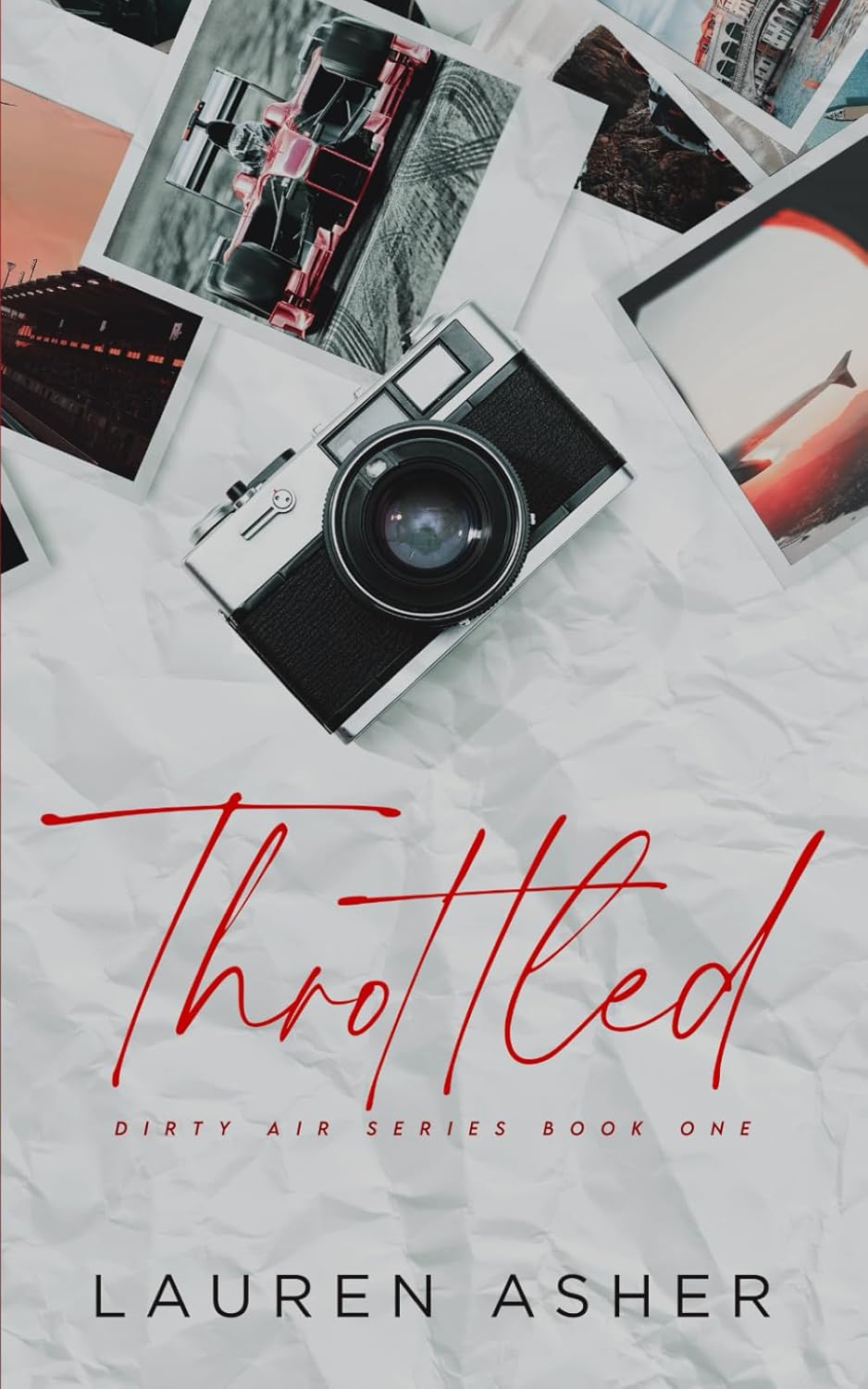 Book cover of 'Throttled' with a vintage camera and photos on a textured background